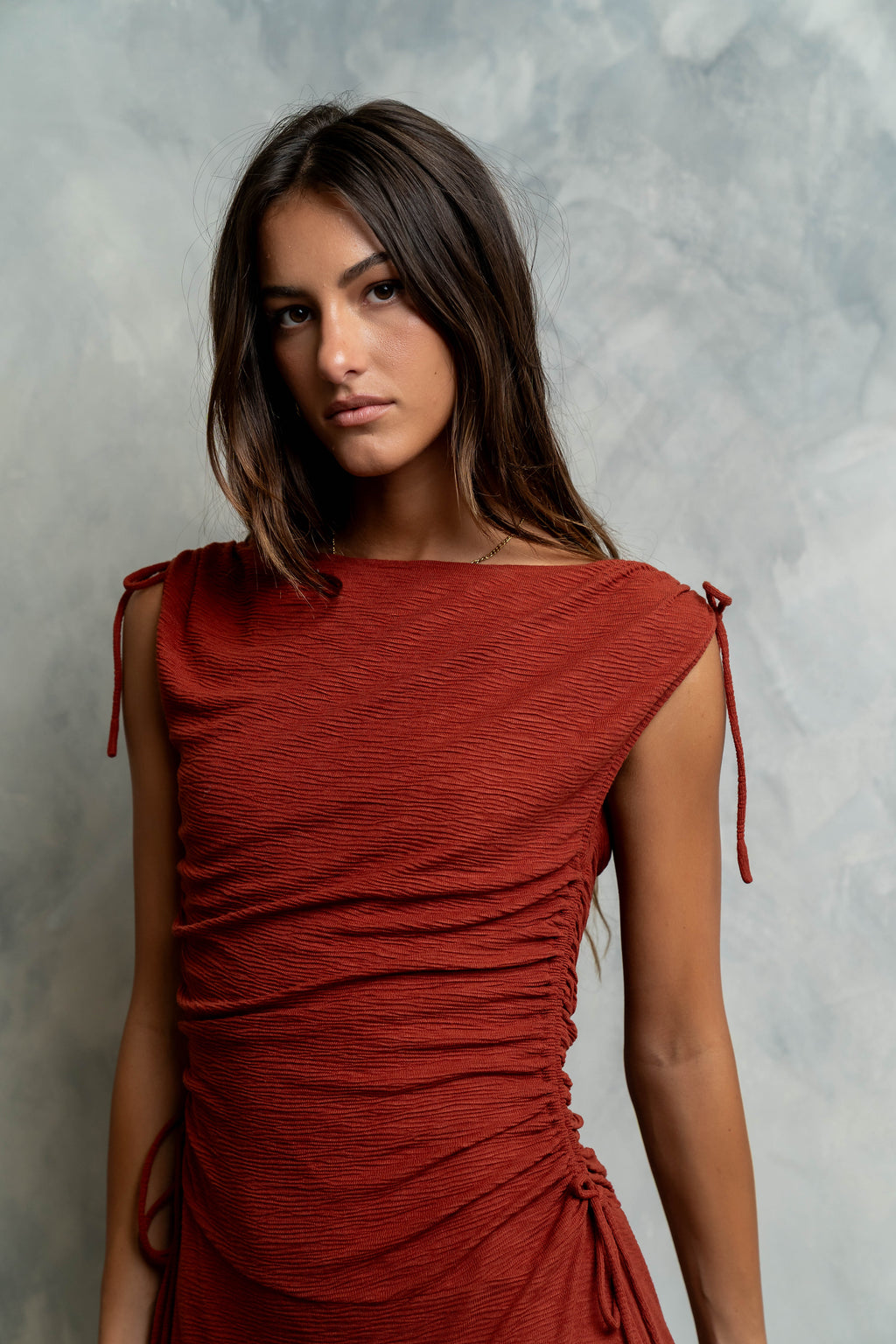 Remi Textured Maxi Dress in Brick