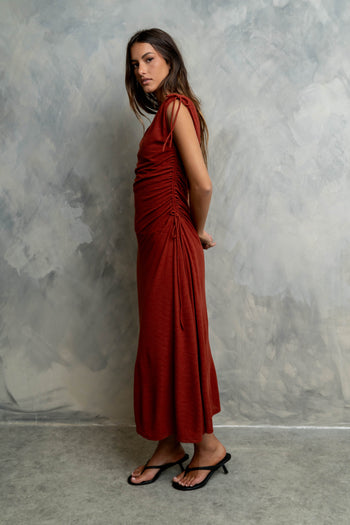 Remi Textured Maxi Dress in Brick