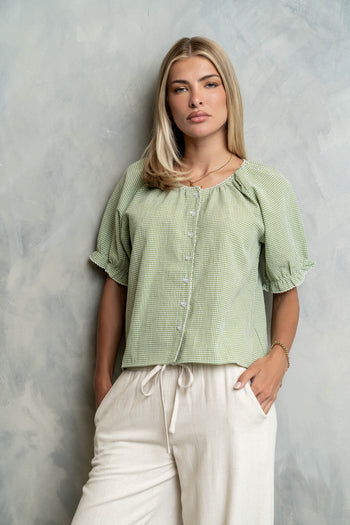 Benny Gingham Blouse in Green