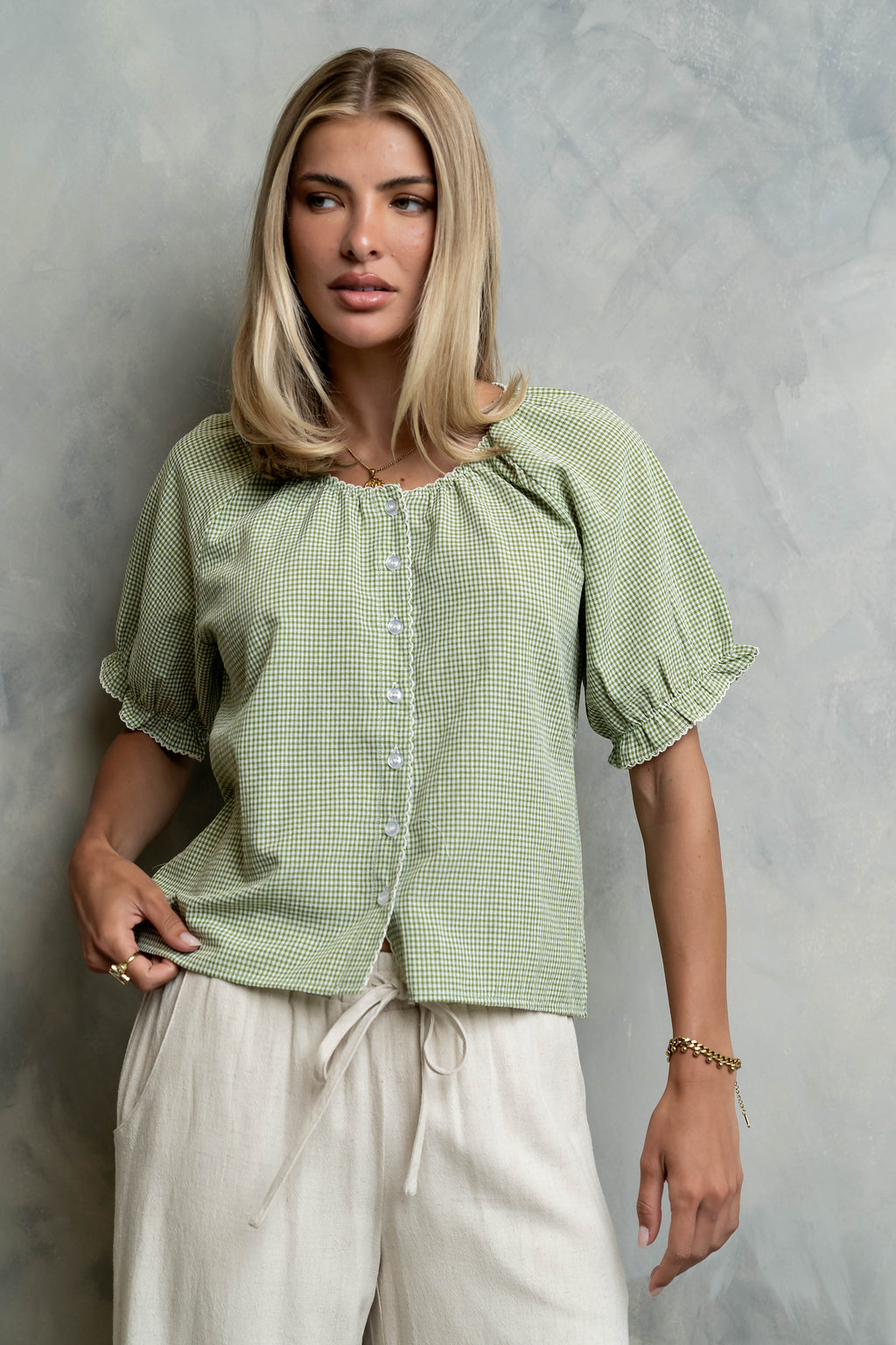 Benny Gingham Blouse in Green
