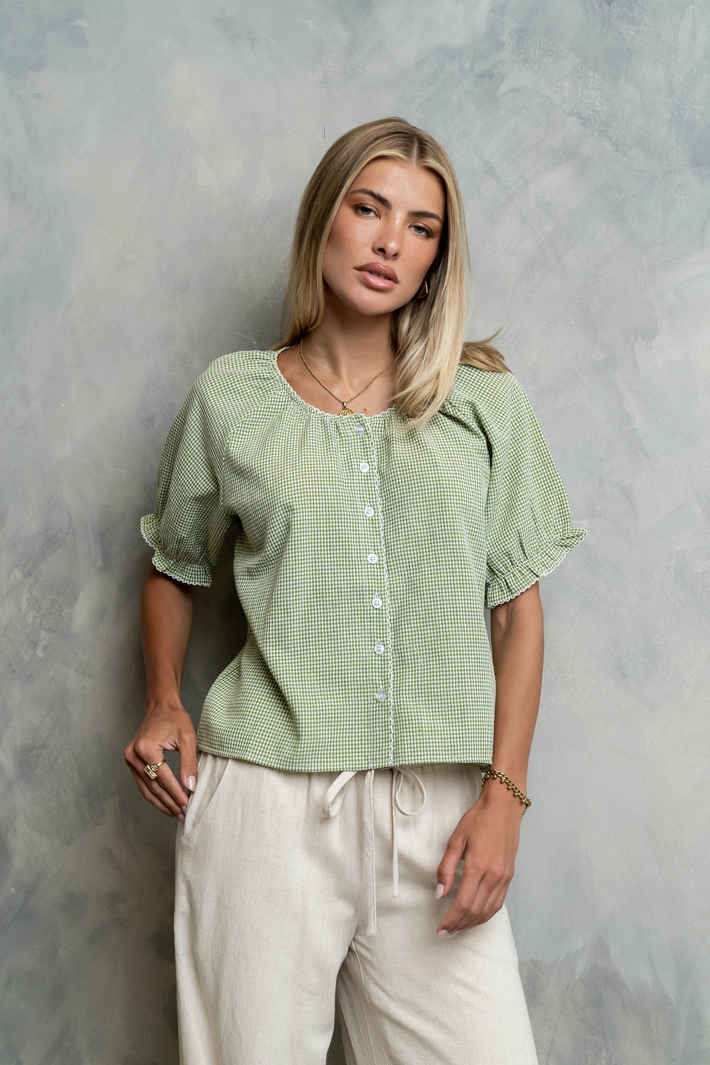 Benny Gingham Blouse in Green