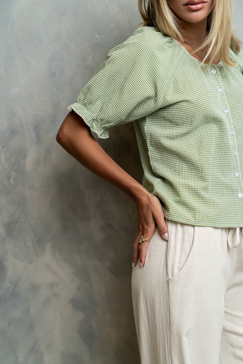 Benny Gingham Blouse in Green