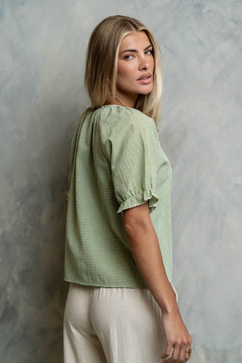 Benny Gingham Blouse in Green