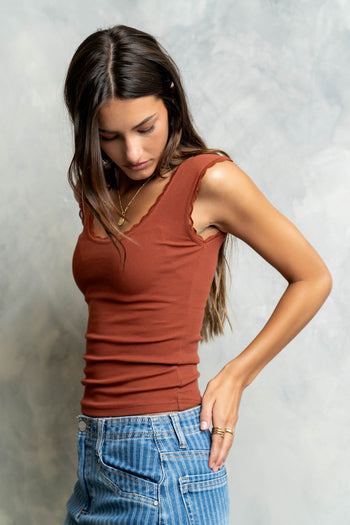 Sawyer Lace Trim Tank Top in Brick