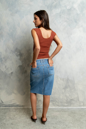Bridget Striped Denim Knee Length Skirt