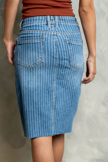 Bridget Striped Denim Knee Length Skirt
