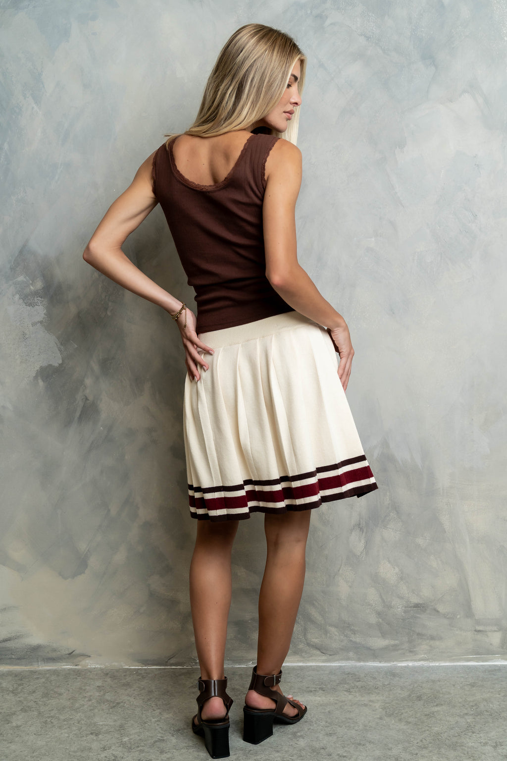 Mackie Lace Trim Tank in Brown
