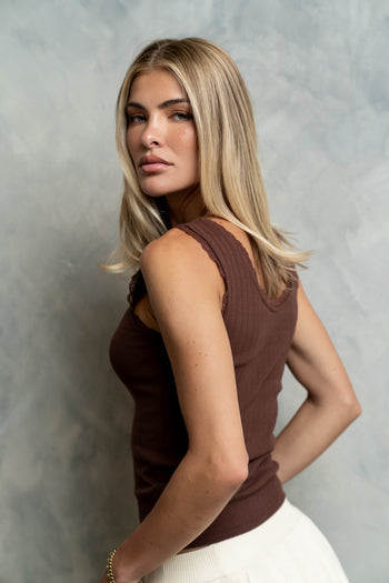 Mackie Lace Trim Tank in Brown