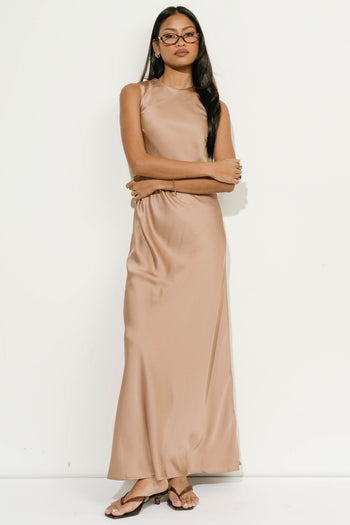 River Satin Maxi Dress in Taupe