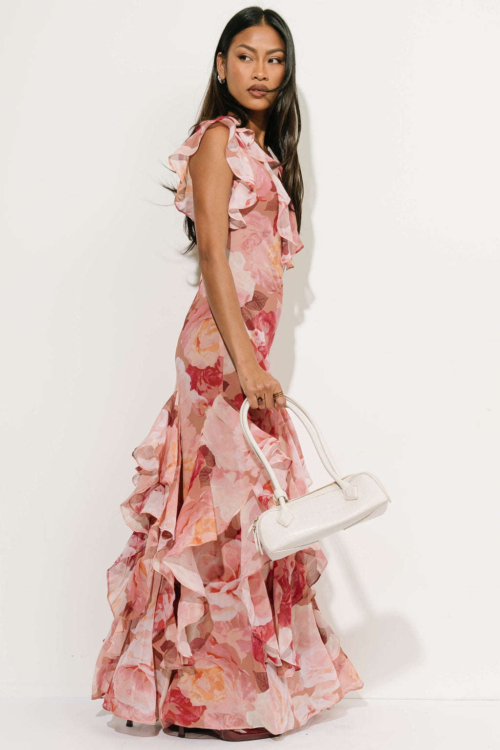 Lila Floral Ruffle Maxi Dress