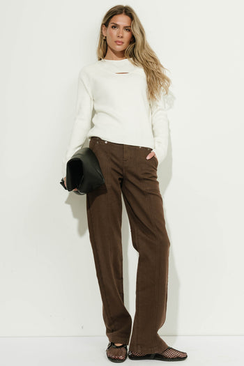 Rhys Keyhole Fitted Sweater in Ivory