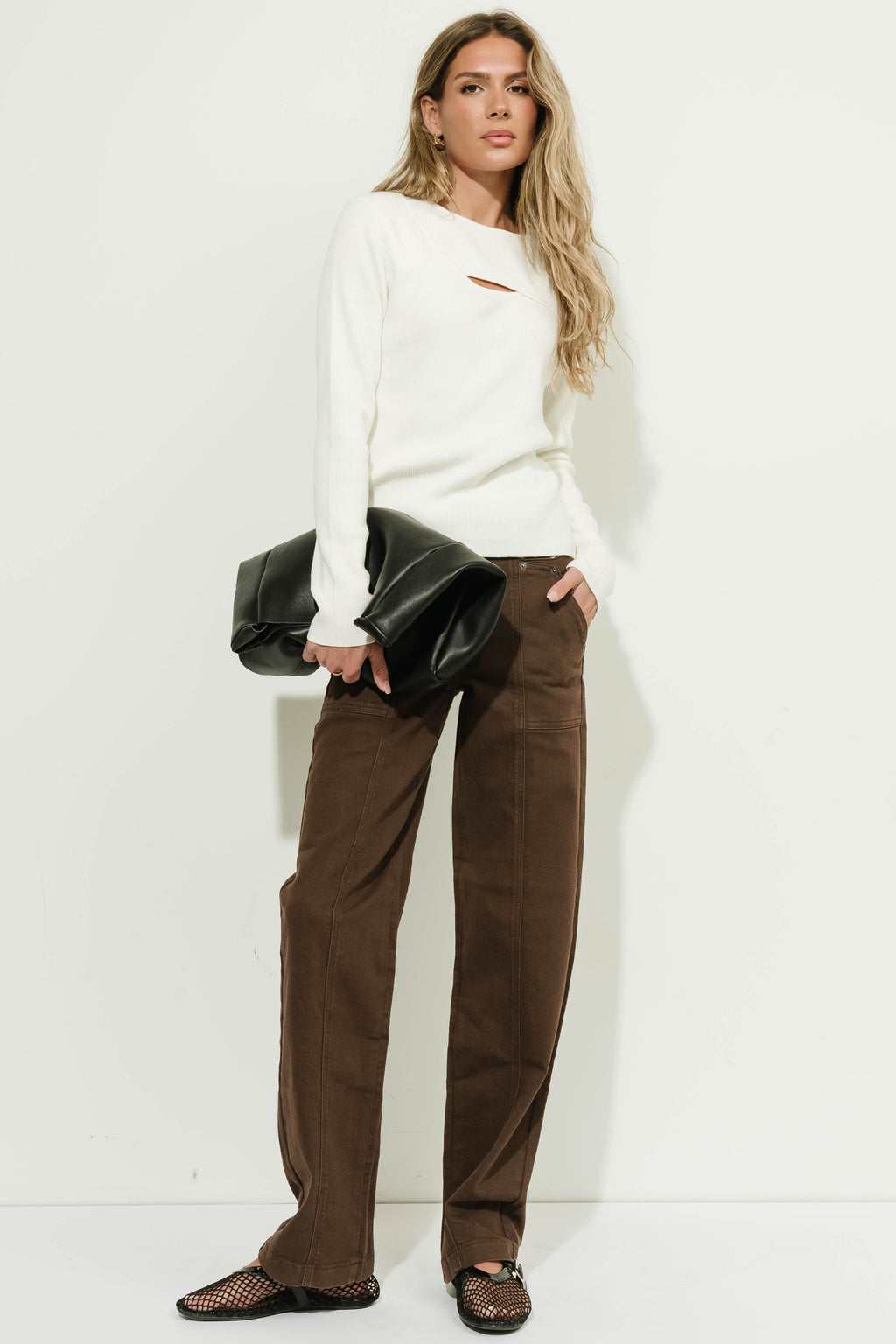 Rhys Keyhole Fitted Sweater in Ivory