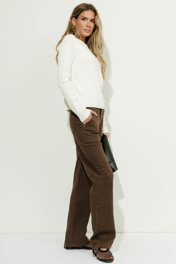 Rhys Keyhole Fitted Sweater in Ivory