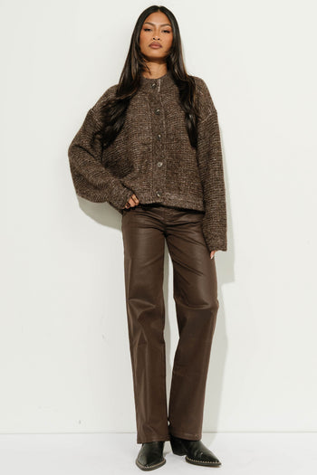Manoella Marled Button Down Cardigan in Brown