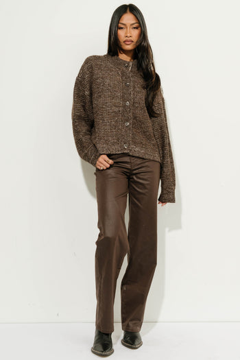 Manoella Marled Button Down Cardigan in Brown