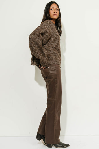 Manoella Marled Button Down Cardigan in Brown