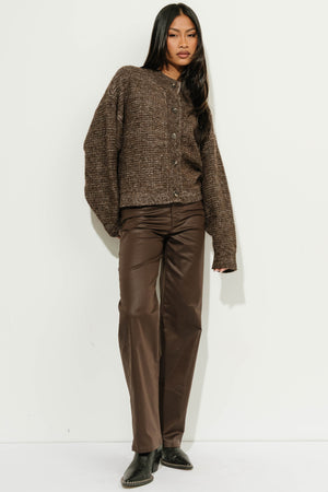 Manoella Marled Button Down Cardigan in Brown