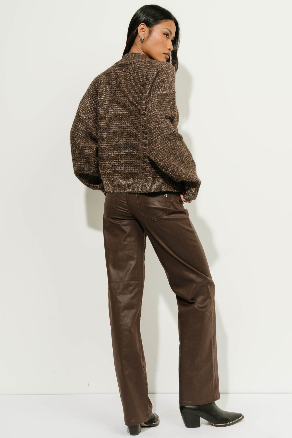 Manoella Marled Button Down Cardigan in Brown