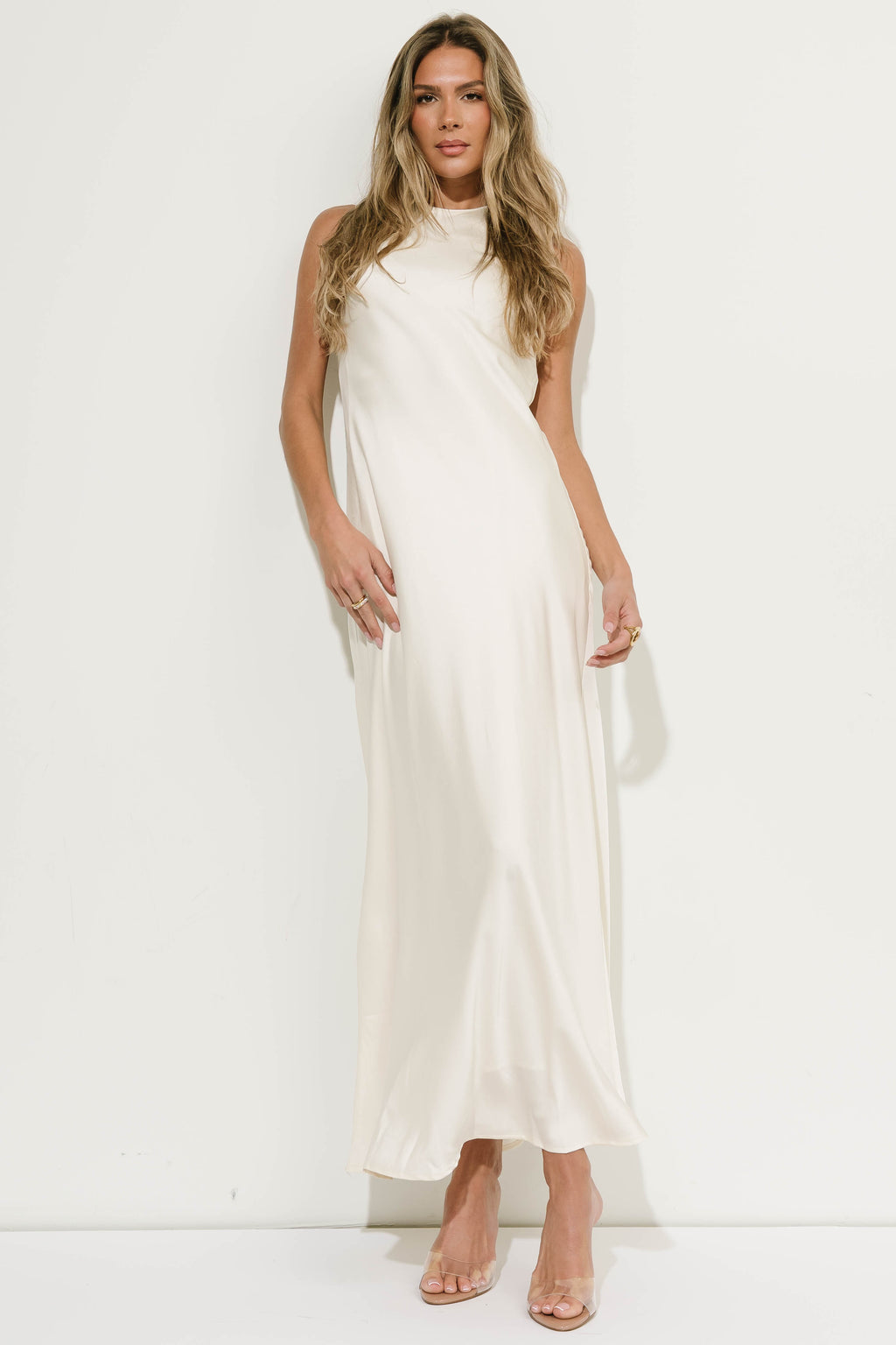 River Satin Maxi Dress in Cream