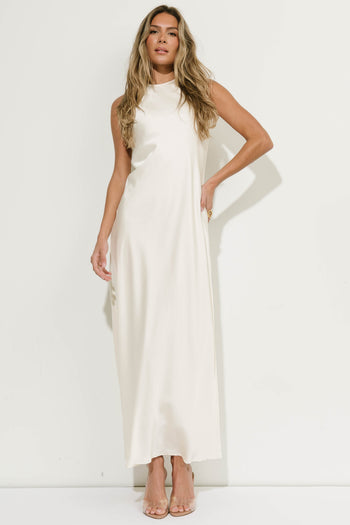 River Satin Maxi Dress in Cream