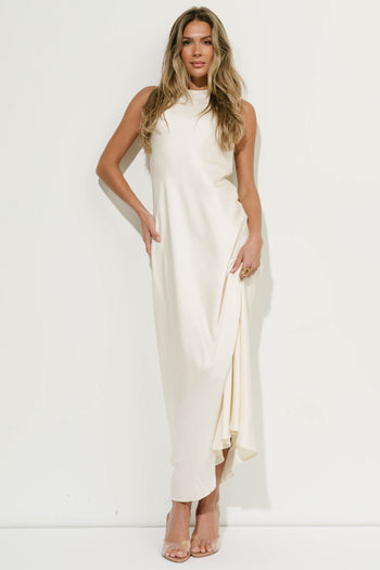 River Satin Maxi Dress in Cream
