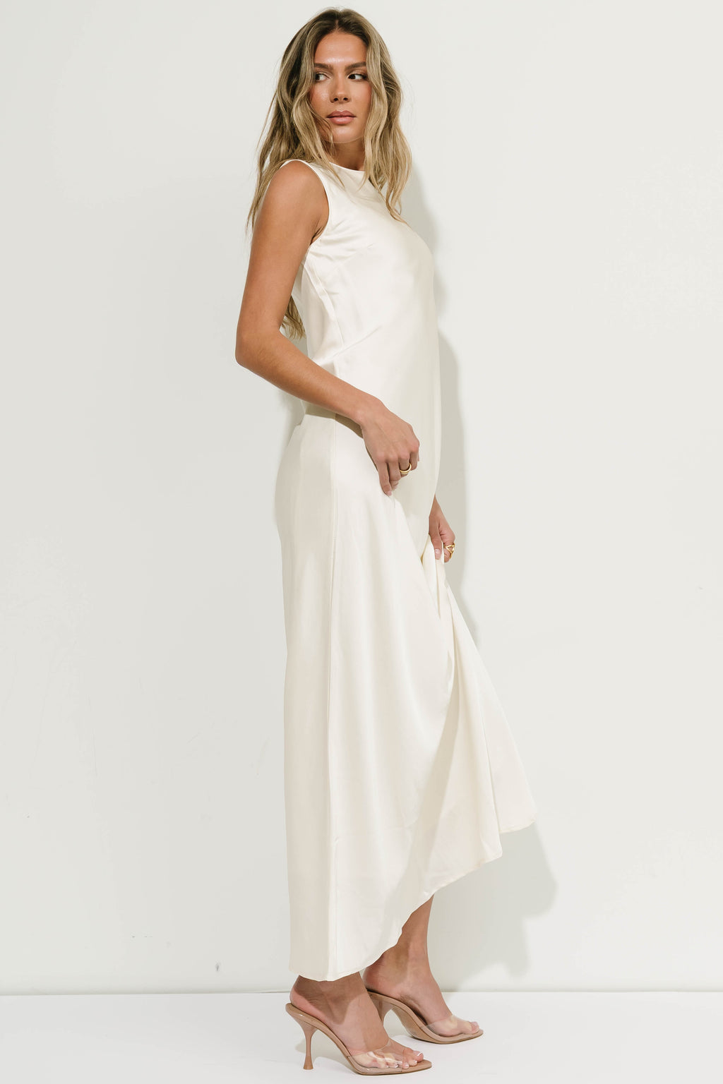 River Satin Maxi Dress in Cream