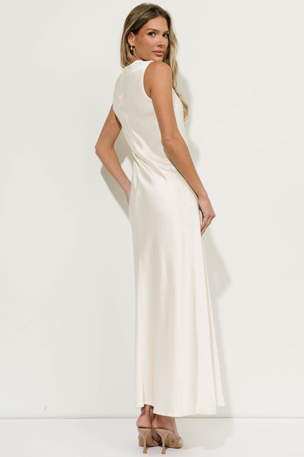 River Satin Maxi Dress in Cream