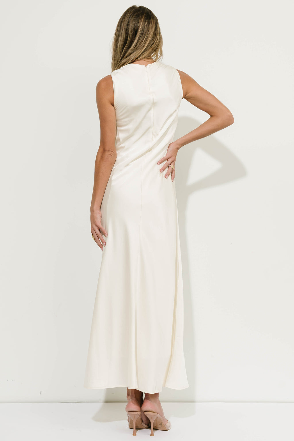 River Satin Maxi Dress in Cream