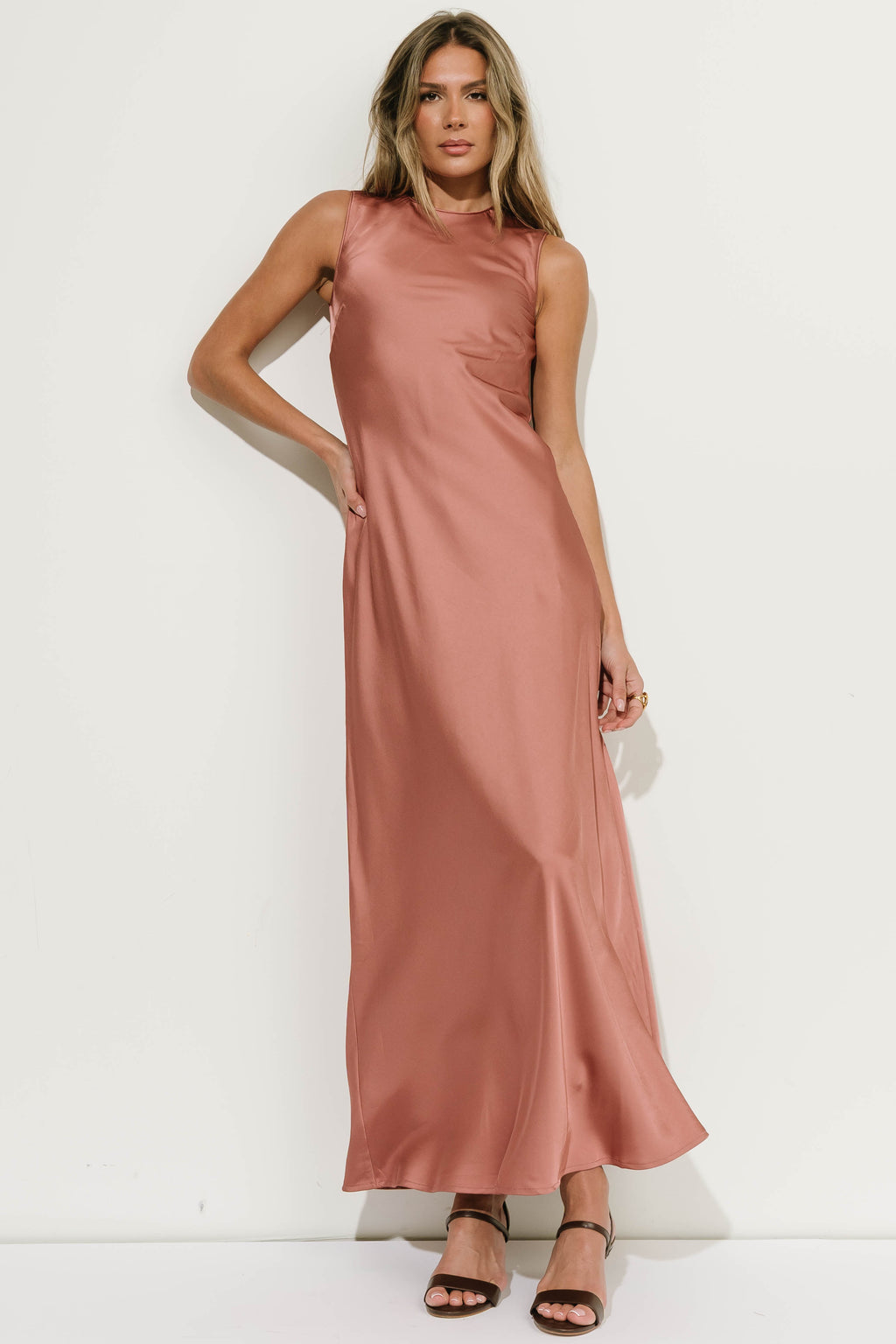 River Satin Maxi Dress in Rose
