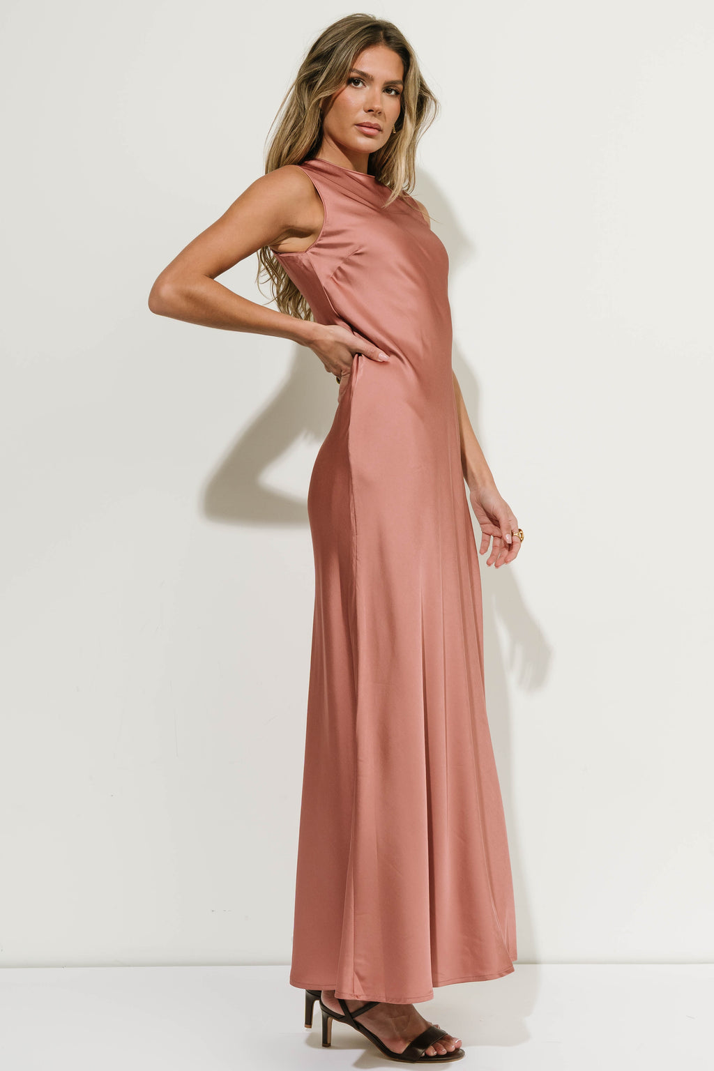 River Satin Maxi Dress in Rose