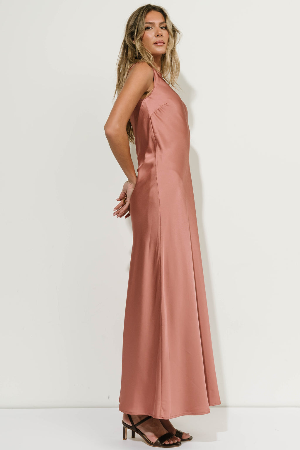 River Satin Maxi Dress in Rose