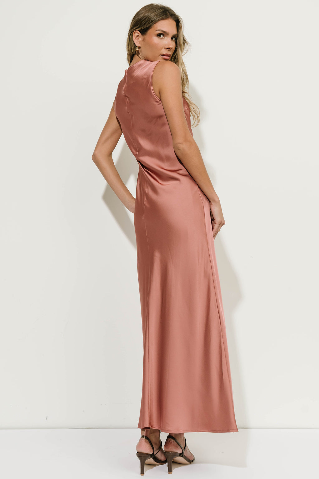 River Satin Maxi Dress in Rose