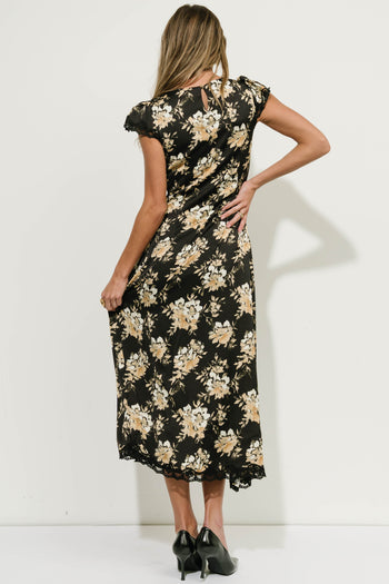 Lilian Floral Midi Dress in Black Multi