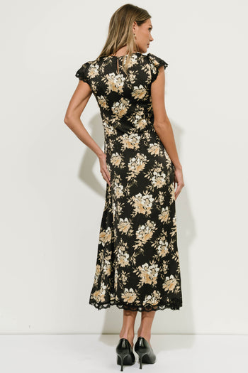 Lilian Floral Midi Dress in Black Multi
