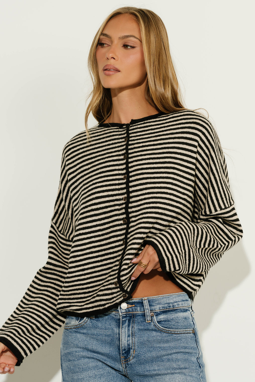 Melanie Striped Cardigan in Black
