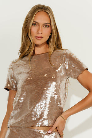 Presley Sequin Top in Tan