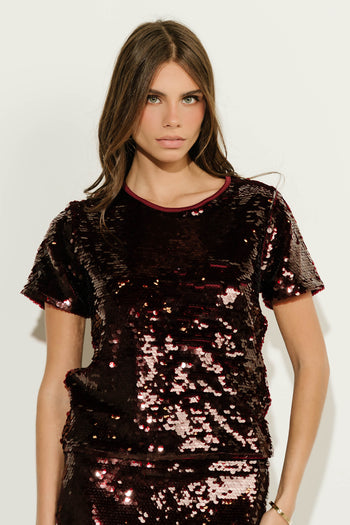 Presley Sequin Top in Burgundy