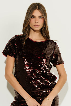 Presley Sequin Top in Burgundy