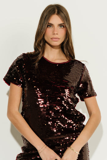 Presley Sequin Top in Burgundy