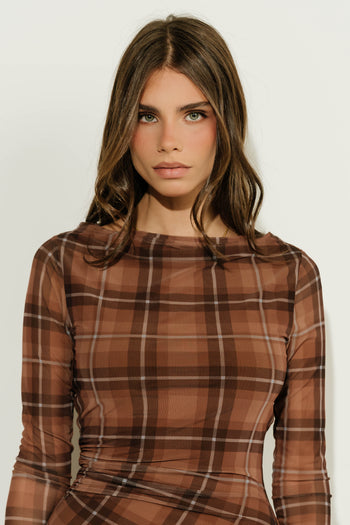 Josephine Plaid Ruched Maxi Dress