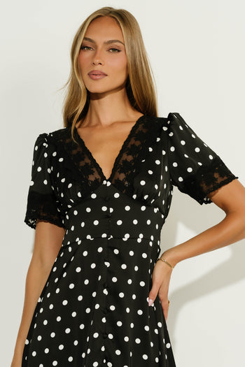 Sony Lace Trim Polka Dot Midi Dress