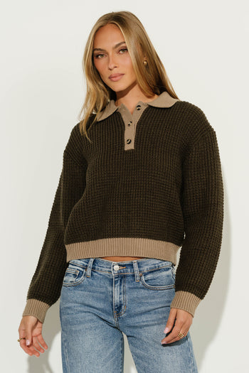Zinnia Crochet Sweater in Olive