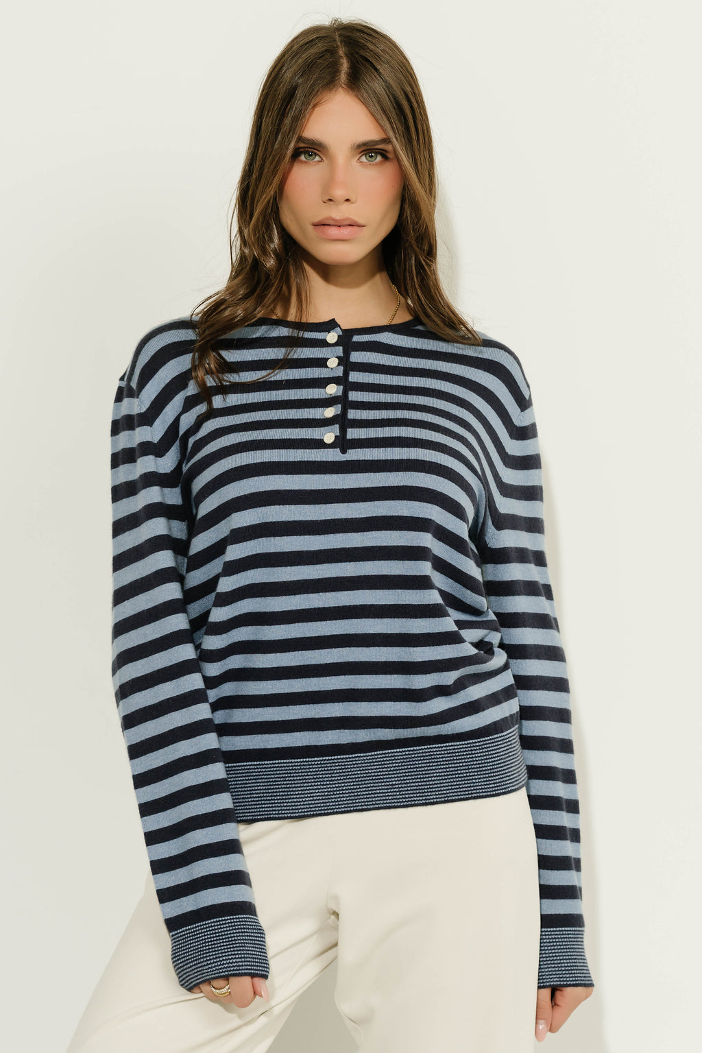 Paisley Striped Sweater in Navy