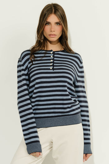 Paisley Striped Sweater in Navy