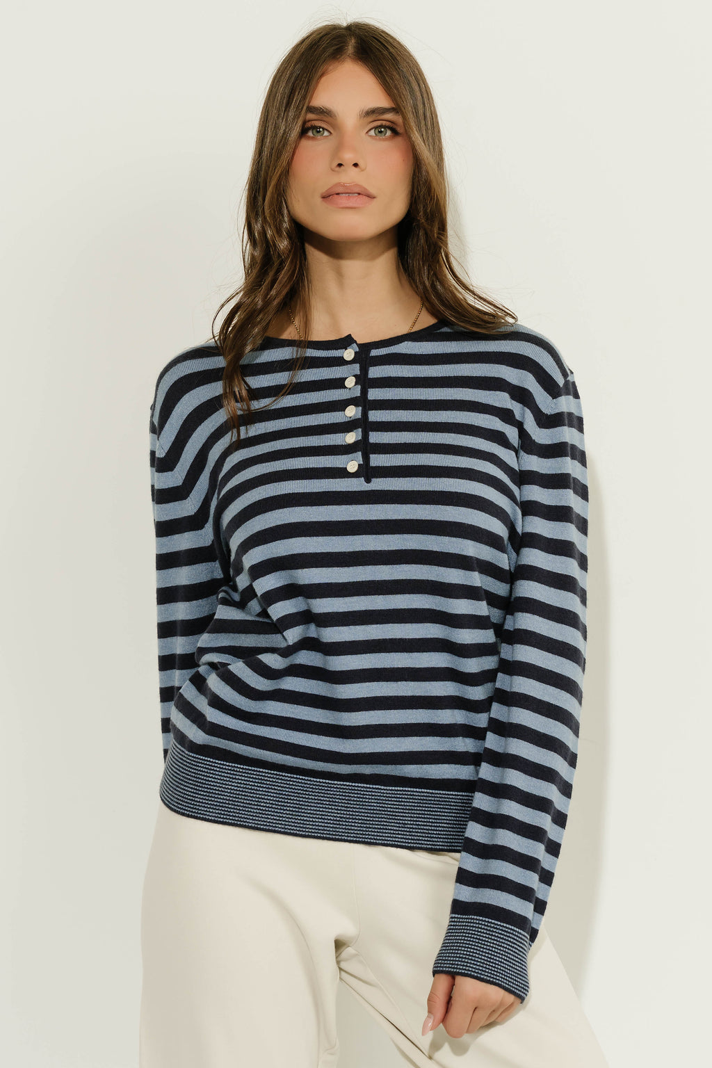 Paisley Striped Sweater in Navy