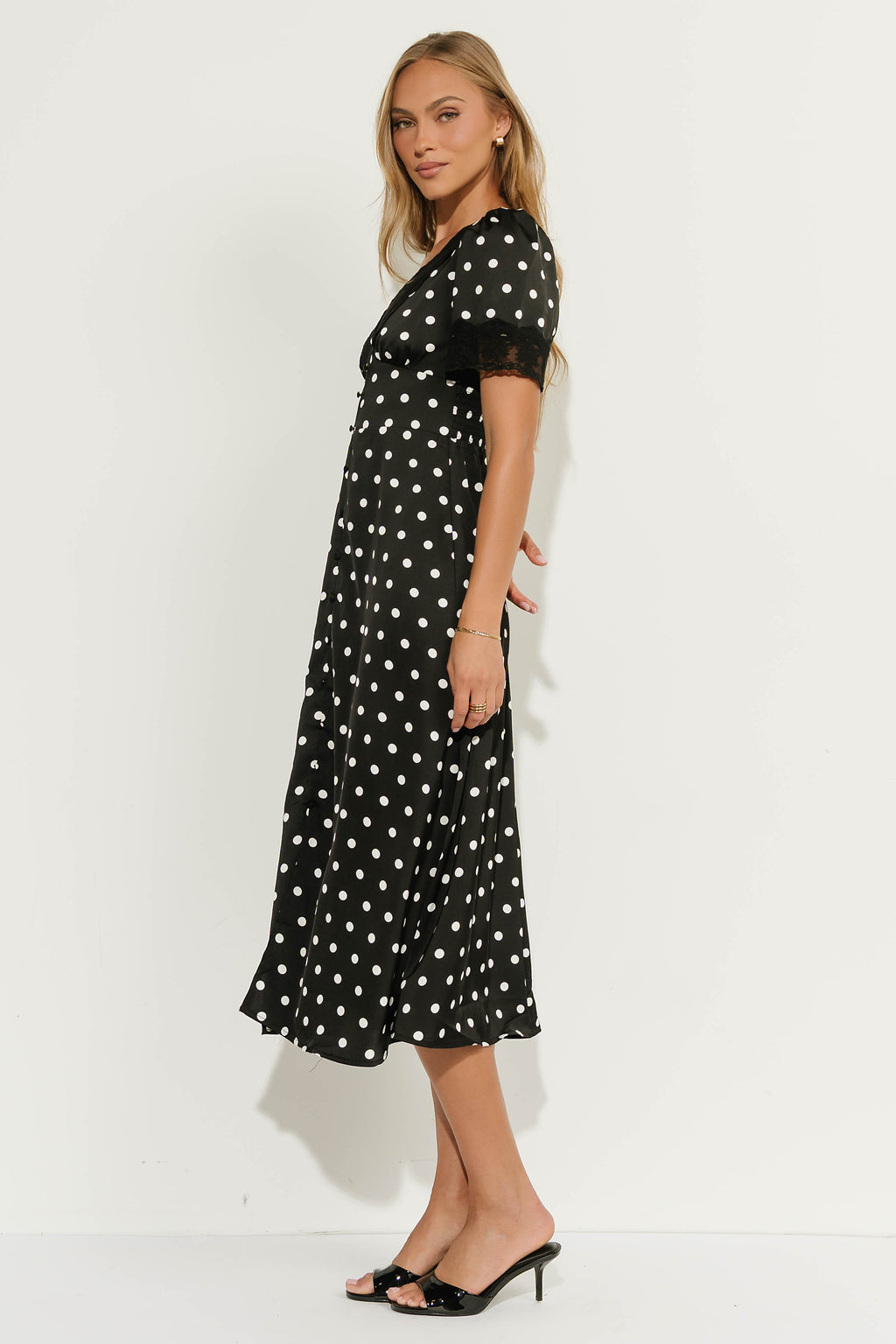 Sony Lace Trim Polka Dot Midi Dress
