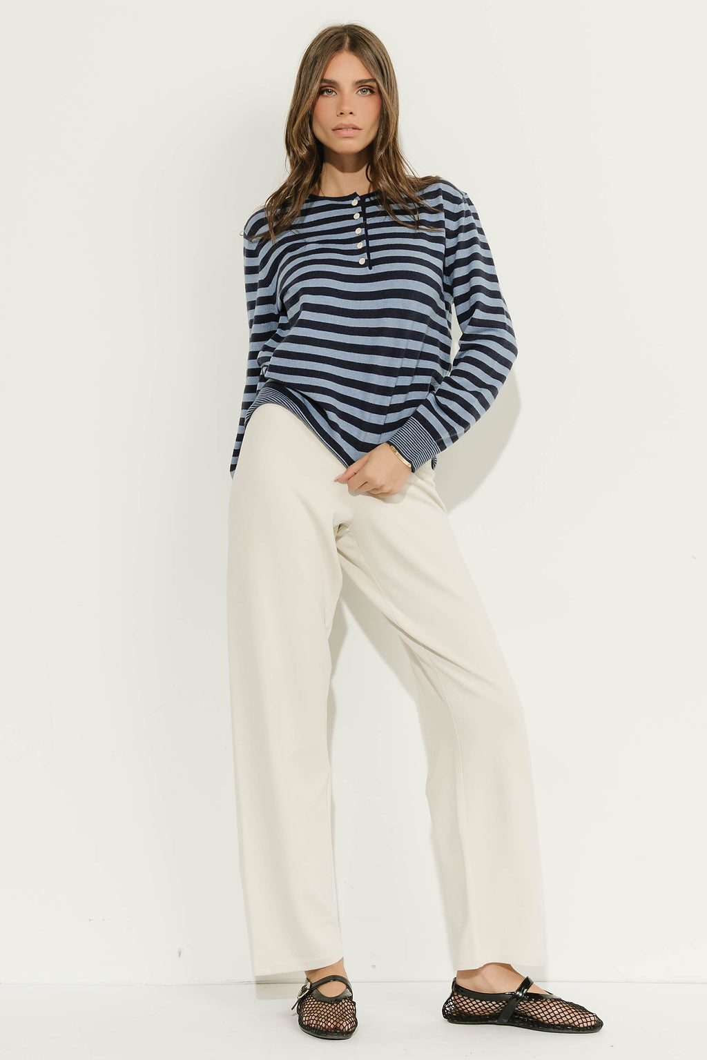 Paisley Striped Sweater in Navy