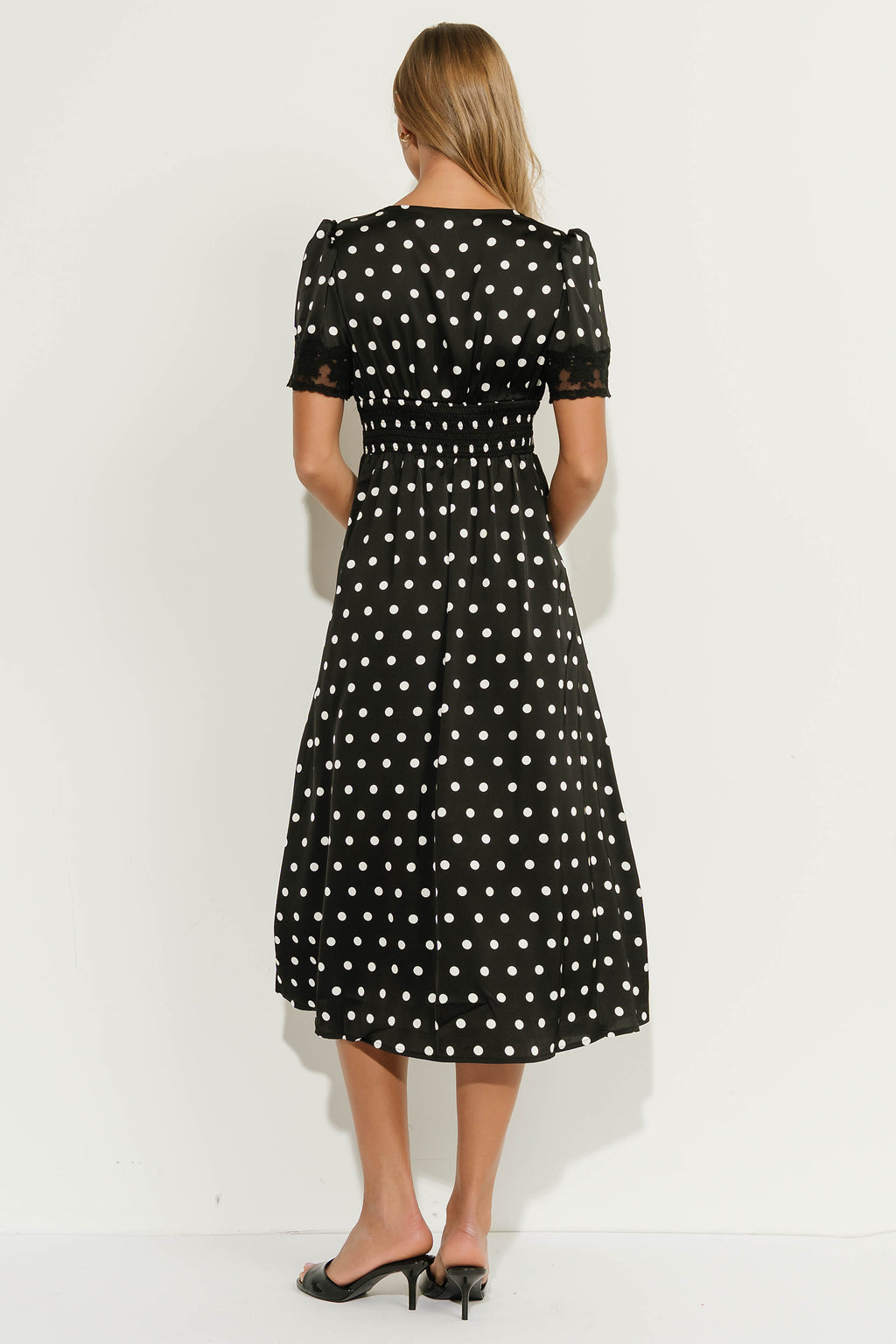Sony Lace Trim Polka Dot Midi Dress