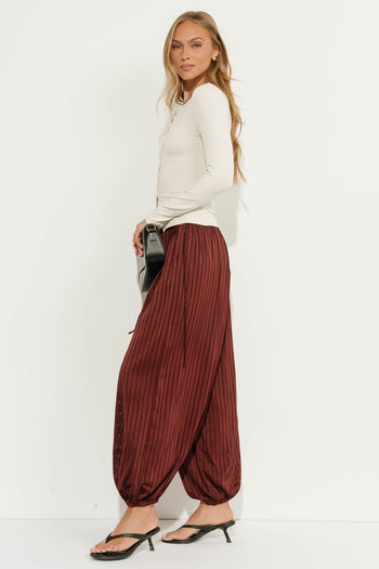 Yuna Satin Bubble Pants in Burgundy