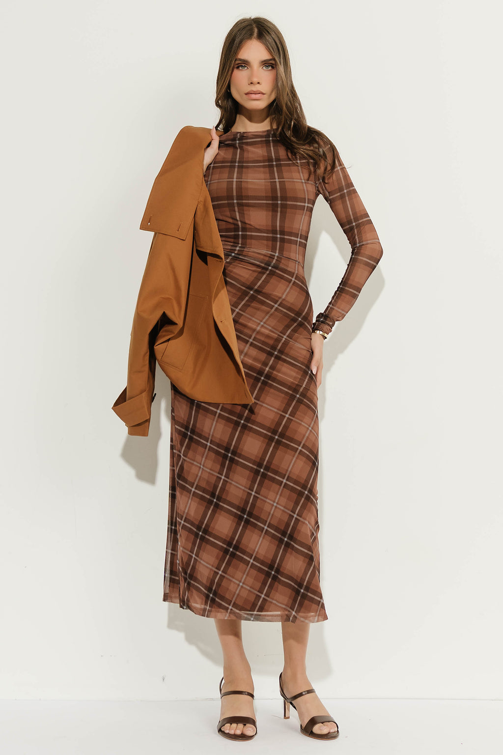 Josephine Plaid Ruched Maxi Dress